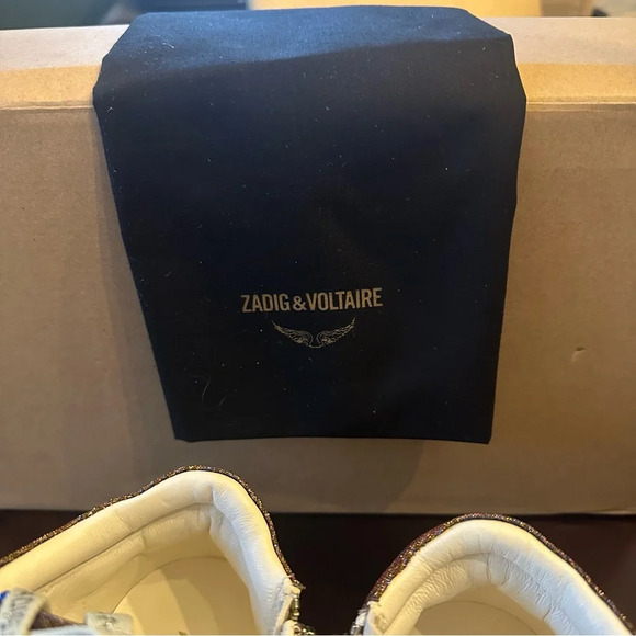 NIB Zadig & Voltaire ✨Mid Flash Sparkle Gold Size 38 Multicolor US 7 - Picture 10 of 12